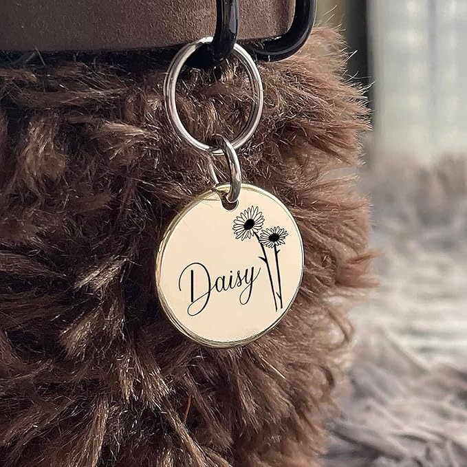 Cats Dogs ID Tags Personalized Engraving Birth Flowers Pattern for Custom Pets Collar Accessories 316L Stainless Steel Small Round Name Plate