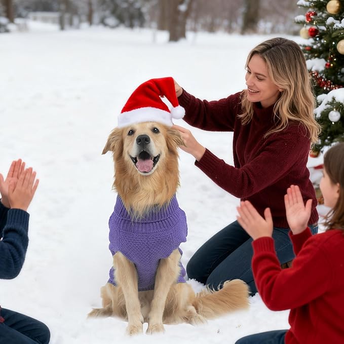 Mihachi Turtleneck Dog Sweater - Winter Coat Apparel Classic Cable Knit Clothes with Leash Hole for Cold Weather, Ideal Gift for Pet in New Year Light Purple XL