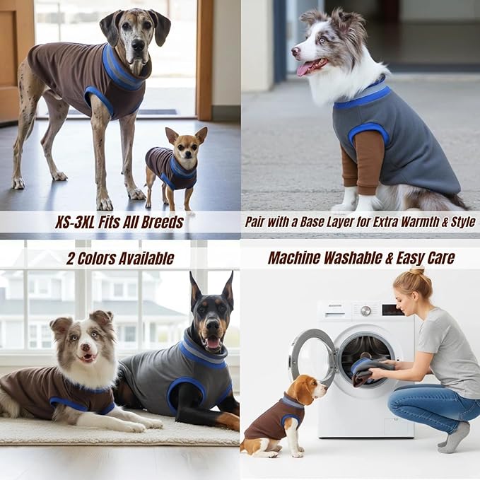 Winter Classic Warmth Turtleneck Vest Fleece Dog Sweater, Lightweight & Soft Coat for Large Dogs with Back-Zipper, Thermal Doggie Vests Clothes with Reflective Strips, Pitbull Male Female(Brown, 2XL)