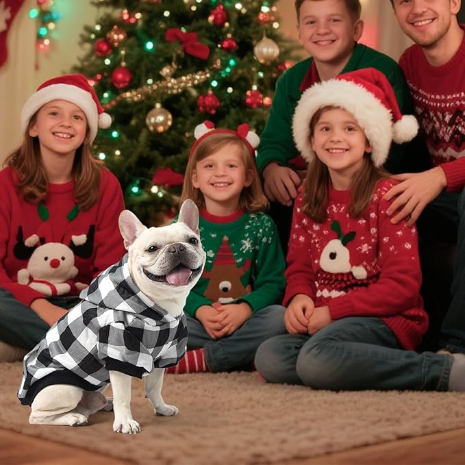 KOOLTAIL Plaid Dog Hoodie Pet Clothes Sweater with Hat and Pocket for Small Medium Large Size Dogs, Soft Winter Warm Dog Cold Weather Coat, Fleece Fall Dog Hooded Sweatshirt for Puppy Cats, White M