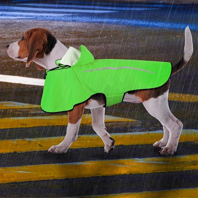 Dog Raincoat with Removable Hoodie, Rain Coats Waterproof Windproof Snowproof, Rain Jacket with Reflective Strip/Adjustable Drawstring/Leash Hole for Dog Walking (Green, Small)