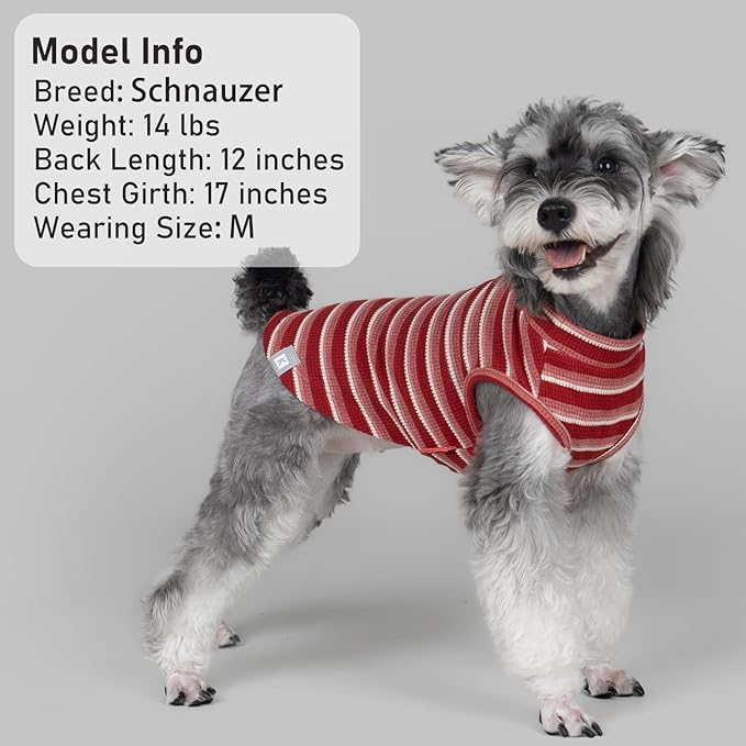 KYEESE 2Pack Waffle Dog Shirts for Large Dogs Stretchy T-Shirts Lightweight Tank Top Sleeveless Striped Shirt Vest Soft Breathable Pet Apparel, XXX-Large, Red+Striped