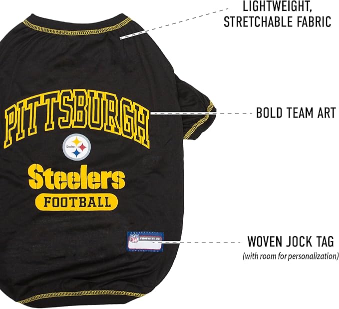 NFL Pittsburgh Steelers Dog T-shirt X-Small. - Licensed Shirt for Pets Team Colored with Team Logos- Premium Stretchable Materials for the comfort of your Dog & Cat