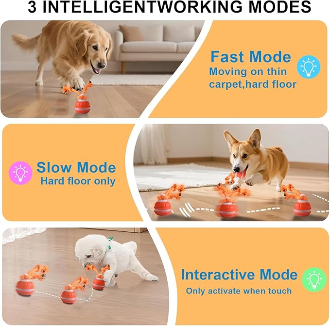 Interactive Dog Toys, Random Path Electric Automatic Moving and Rolling Dogs (Orange)