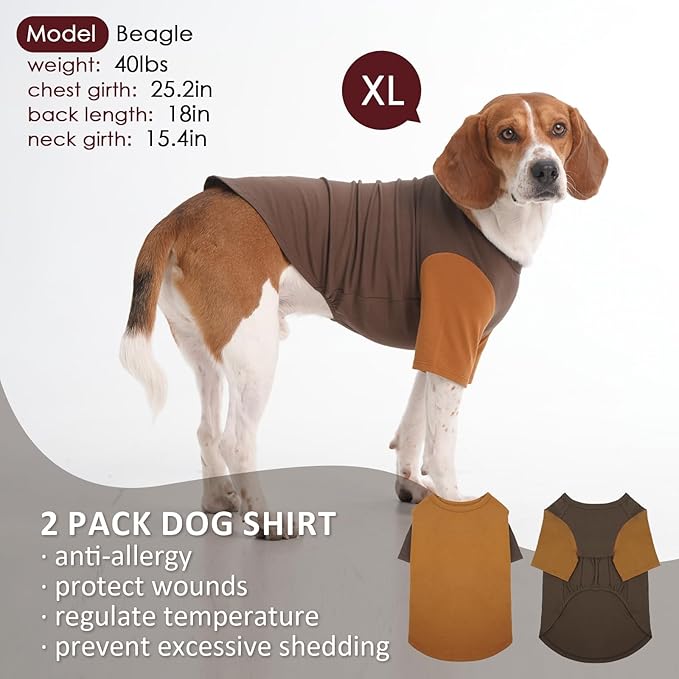 2 Pack Dog Shirt for Medium Dogs - Soft Breathable Summer Cool Tee, Lightweight Comfortable Dogs Clothes for Sensitive Skin Jack Russell, Shihtzu, Indoor Lounging, Walking, Park Play, Brown