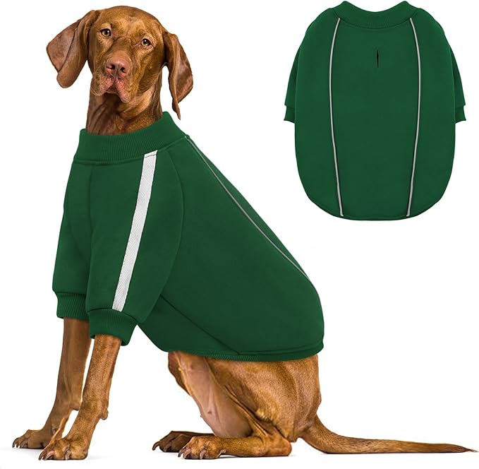 Queenmore XXXL Christmas Dog Sweater, Cozy Fleece Dog Sweatshirt, Warm Winter Fleece Jacket for Small, Medium & Large Dogs with Leash Hole/Reflective Stripes Green