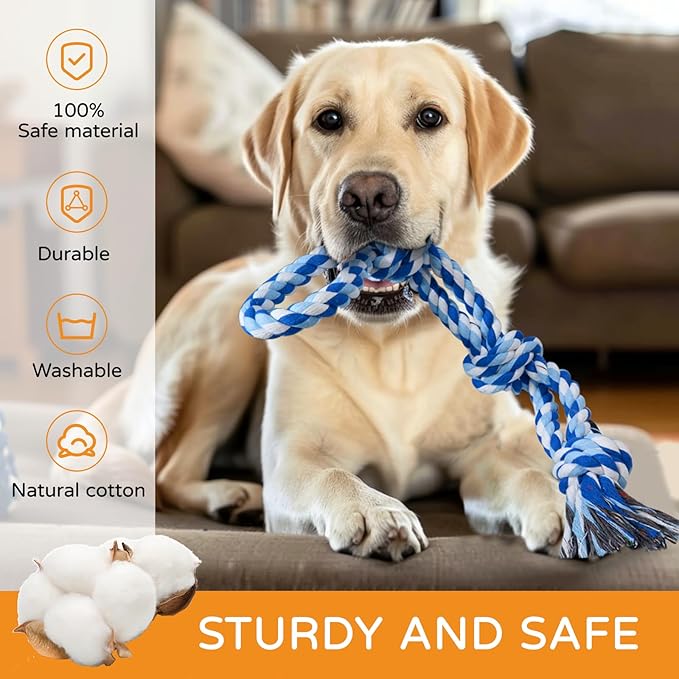 2 Pack Dog Rope Toys for Medium Large Breed, Nearly Indestructible Dog Chew Toys for Aggressive Chewers, Teeth Cleaning Chew Toys, Dog Tug Toy for Boredom, Dog Rope Toy for Aggressive Chewers