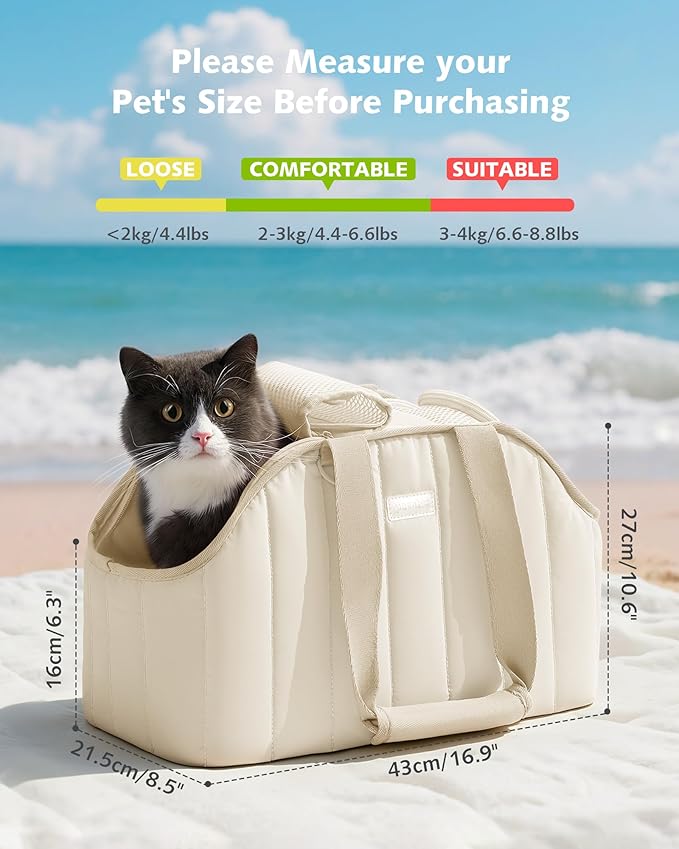Pecute Dog Purse Carrier, Dog Carriers for Small Dogs with Cotton Soft Sided, Cat Carrier with Large Pockets, Comfortable Pet Carrier for Rabbit, Suitable for Travel, Subway, Veterinary, White