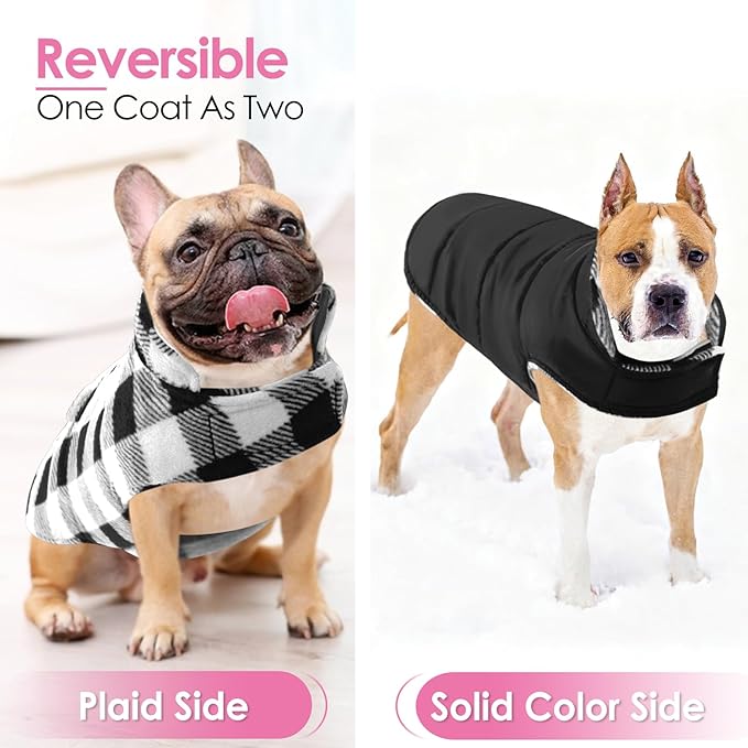 AOFITEE Dog Coat Plaid Dog Winter Coat for Large Dogs, Warm Dogs Jacket Christmas Sweater, Waterproof Pet Puffer Jacket, Reversible Pet Cold Weather Coats for Small Medium Large Pets, Black XXXL