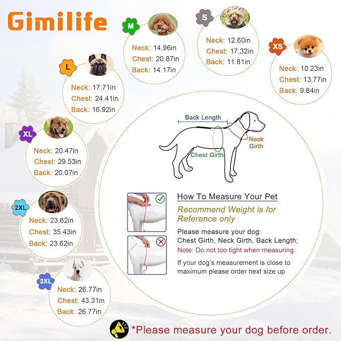 Warm Dog Winter Coat, Gimilife Dog Sweater Cold Weather Coats Waterproof Dogs Apparel Clothes Pet Jacket Padded Vest Outfit for Small Medium Large Dogs(Gray, M (14-25 LB | 14.96" Neck Girth))