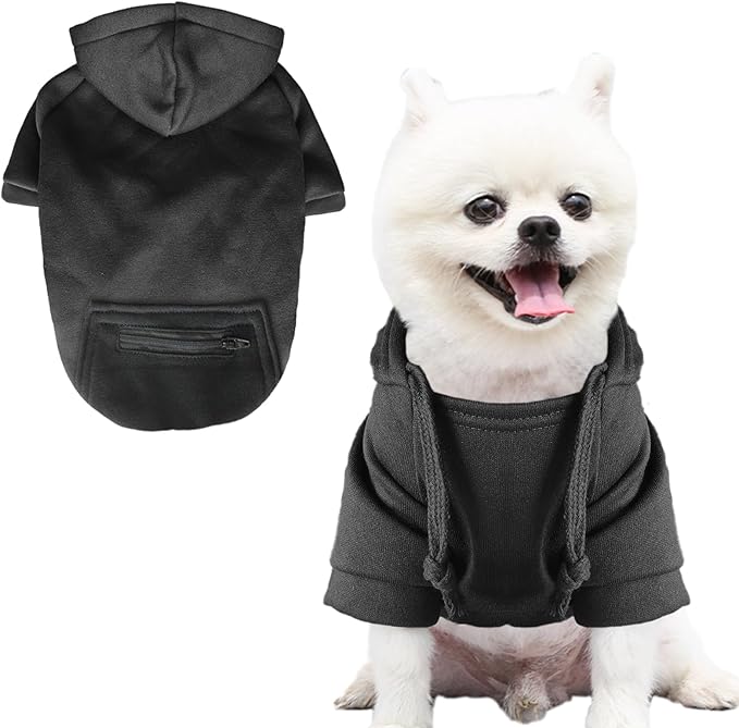 Jecikelon Winter Dog Hoodie Sweatshirts with Pockets Warm Clothes for Small Dogs Chihuahua Coat Puppy Custume Clothing (XX-Small, Y02-Black)
