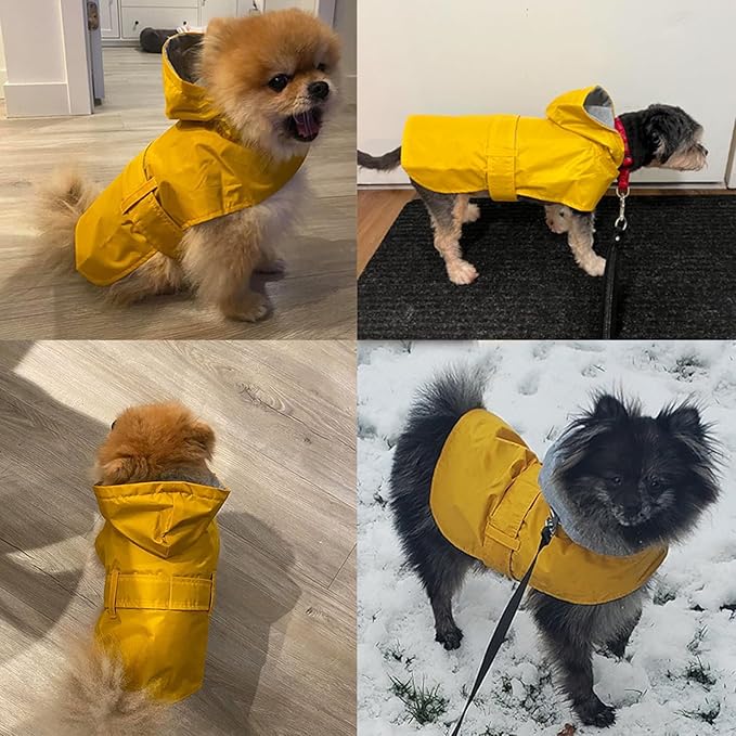 Dog Raincoat Dog Rain Jacket Poncho Waterproof Pet Rain Suit Double Layer Breathable Lining Hooded Leash Hole Adjustable Puppy Small Medium Dogs,Yellow,XXL