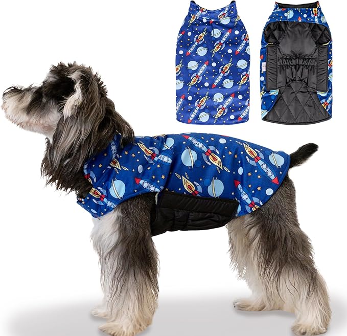 Bone Winter Jacket, Waterproof, Windproof Dog Reversible Vest, Thick Soft Coats with Leash Hole, Small to Large