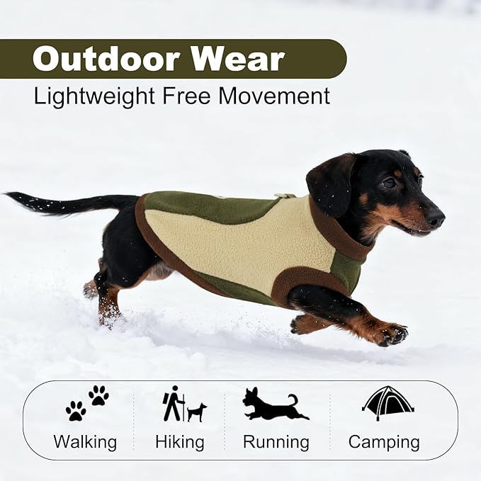 Dog Fleece Coat with Leash Ring, Winter & Fall, Warm Dog Sweater for Small Pets,Cold Weather Pullover Vest for Walking Soft Puppy Sweaters Indoor & Outdoor,Machine Washable,Army Green,Size M