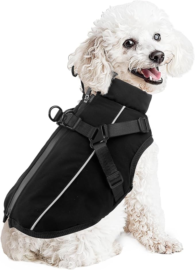 Dog Winter Coat Reflective Water-Resistant Jacket, Fleece Lined Windproof Puppy Coat with Back Zipper & D-Ring, Cold Weather Dog Coats for Small Medium Large Dogs (S, Black)