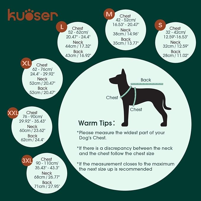 Kuoser Extra Warm Dog Jacket, Windproof Fleece Lined Turtleneck Snowsuit for Dogs, Easy On/Off Dog Coats for Medium Large Dogs, Quilted Cold Weather Pet Winter Coat Thermal Clothes, Green L