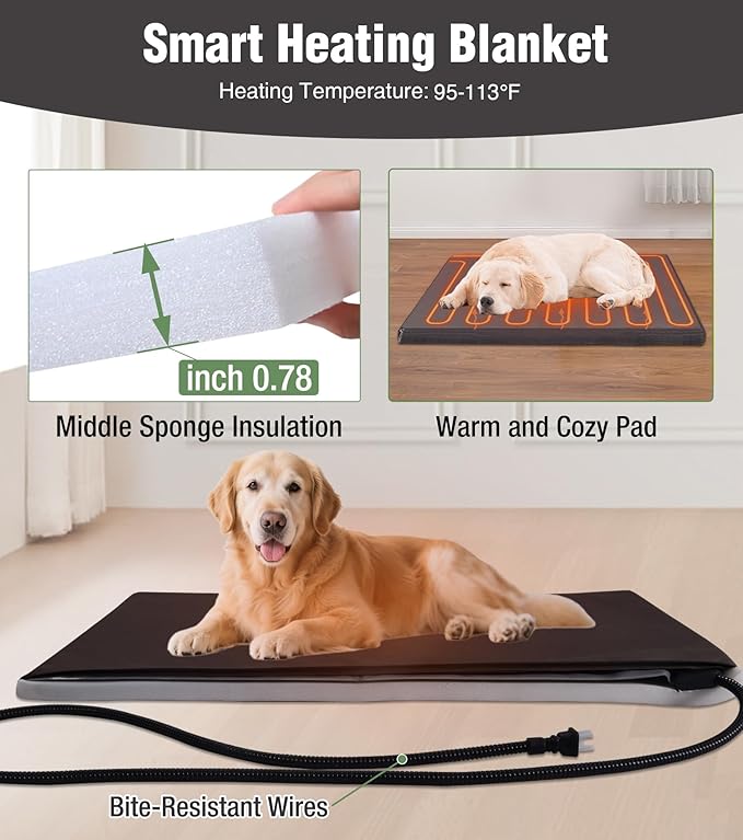 Heated Dog House, Outdoor Dog House Insulated for Winter with Heating Pad, Weatherproof Wooden Dog Kennel with Porch, Iron Frame, Openable Roof & Removable Floor