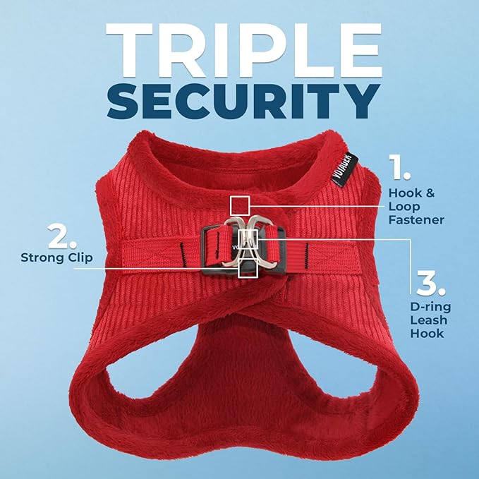 Best Pet Supplies - All Weather Mesh/Plush, Reflective, No Pull Harness for Small, Medium Dogs, Cats - Secure with Hook & Loop Fastener, Buckle, Double D-Rings - Red Corduroy, XS