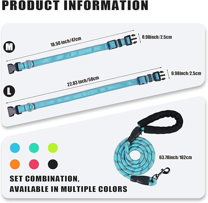 Nylon Dog Leash for Medium Large Dogs, 5-FTReflective Heavy Duty Leash with Comfortable Handle & Poop Bag Dispenser Ring, 1/2 Inch Wide, Secure Reinforcement for Walking(Blue, M)