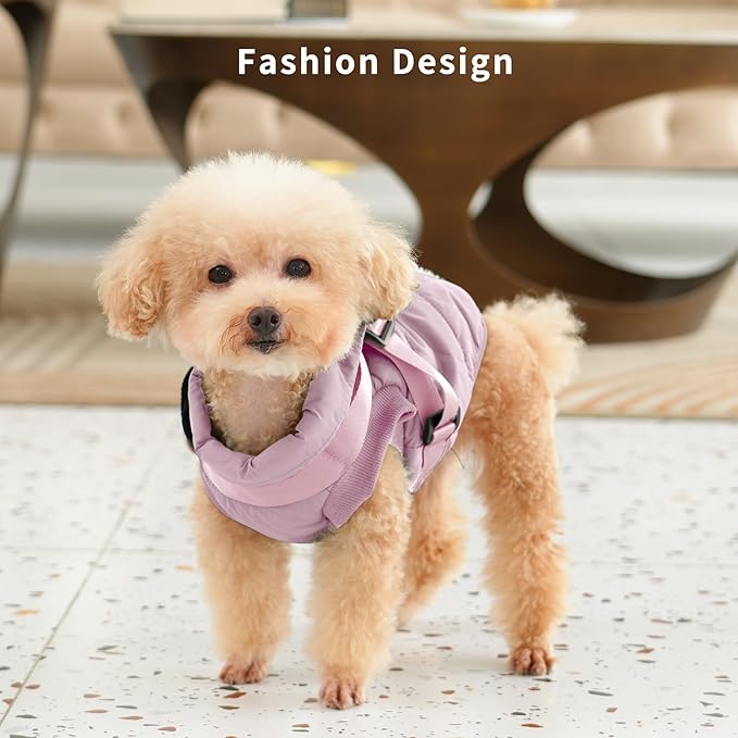 Dog Jacket with Harness,Fleece Lined Warm Puppy Coat for Winter,Soft Windproof Large Dog Vest,Light Pink XXXL