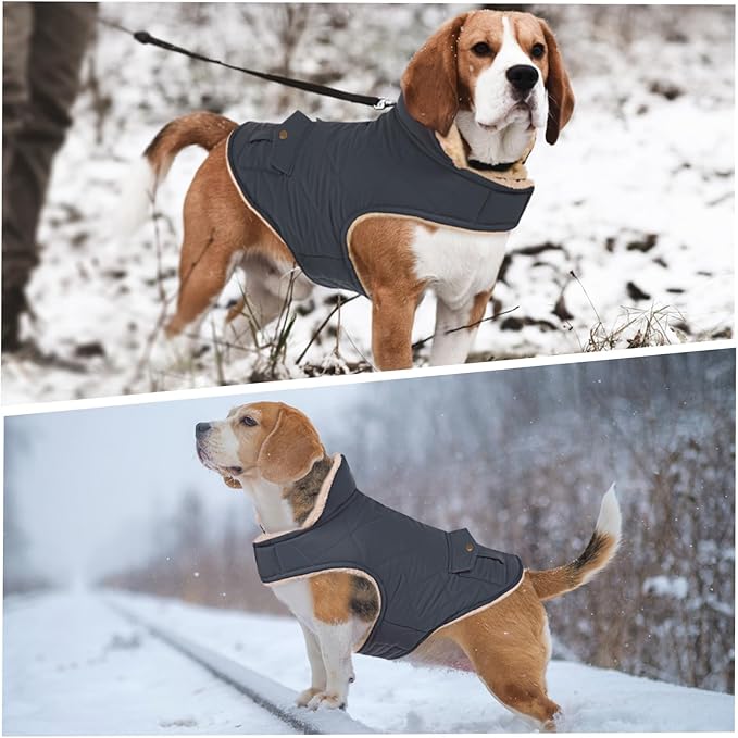 ASENKU Warm Dog Winter Coat, Waterproof Dog Coat for Cold Weather, Fleece Dogs Jacket with Ultra Thick Plush Lining Leash Hole Storage Pockets for Small Dogs (Navy Blue, Small)