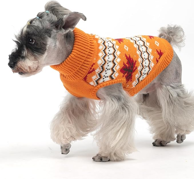 KOOLTAIL Cable Knit Dog Sweater Turtleneck, Cold Weather Pullover Classic Knitwear, Thick Warm Winter Pet Clothes, Fall Maple Leaves Thanksgiving Dog Sweater for Small Medium Large Dogs Cats,Orange SM