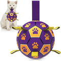QDAN Dog Ropes Toys, Soccer Ball with Straps, Dogs Water Toy, Durable Dog Balls for Small Medium Breed（6 Inch）