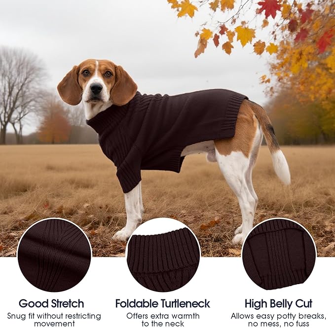 IECOii XXXL Dog Sweater,Warm Dog Sweaters for Extra Large Dogs Girl Boy,Stretchy & Cozy,Turtleneck Knitted Pullover for Pet Wear On Holiday,Easy On Doggy Sweatshirt for Labrador (Brown,XXXL)