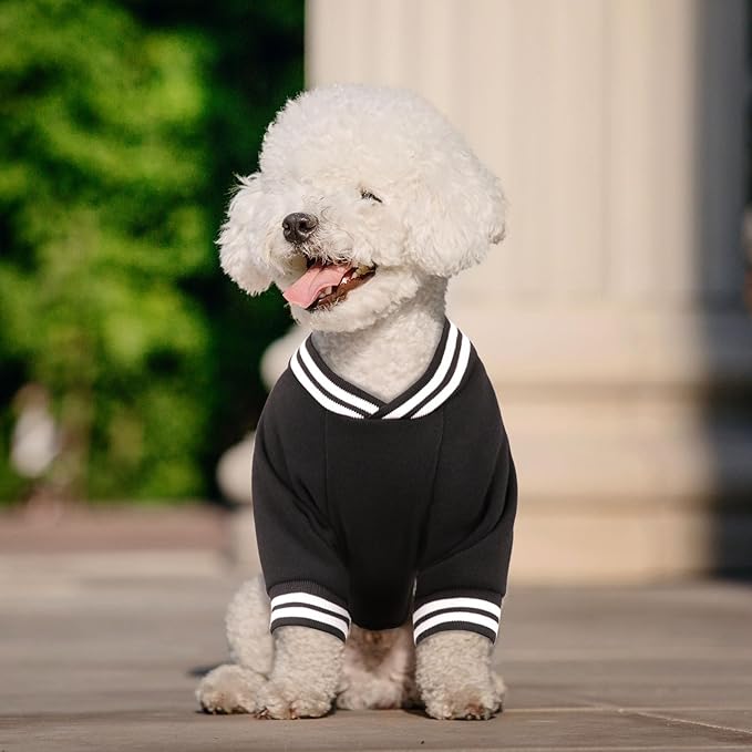 Dog Sweaters for Small Dogs, Brushed Fleece Dog Sweater Baseball Jacket Pet Clothes Soft Warm Sweatshirt Puppy Sweater Boy Girl Pet(Black-S)