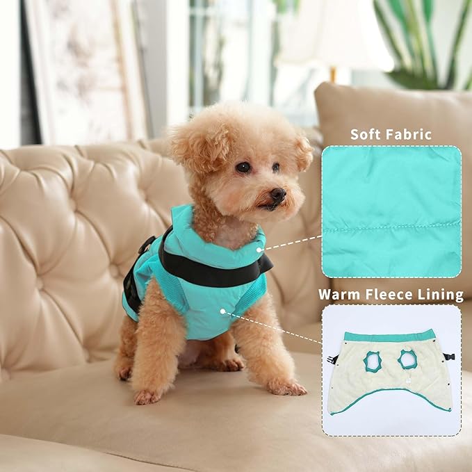 Dog Jacket with Harness,Fleece Lined Warm Puppy Coat for Winter,Soft Windproof Medium Dog Vest,Bluegreen XL