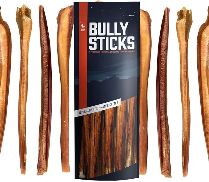 Wild Wolf 12-inch Half-Cut Bully Sticks (1 Pound) 100% Natural and Full of Nutrients - Best for Small to Medium Dogs - Natural Toothbrush - Approximately 12 Sticks - Packed with Love in The USA