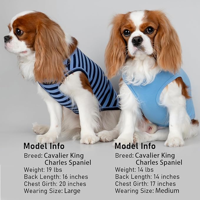 KYEESE 2Pack Dog Shirts Small Tee Soft for Small Dogs Striped T Shirt Lightweight Sleeveless Vest Cotton Tank Top Clothes, Large,Dark Blue+Striped