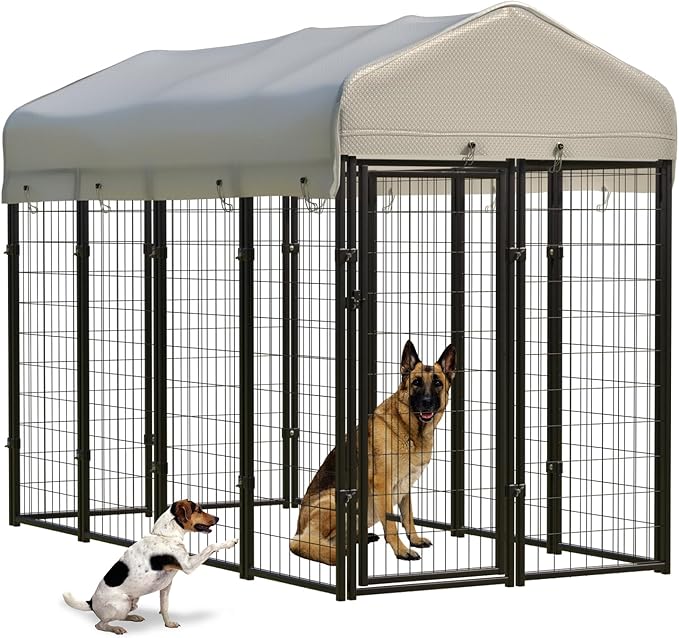 12 Panels Large Dog Kennel Outside Outdoor with Roof Heavy Duty Dog Kennel Outdoor Indoor Dog Playpen Enclosure Pet Pen House Fence Yard Yard for Small Medium Large Dogs 8'x4'x6'