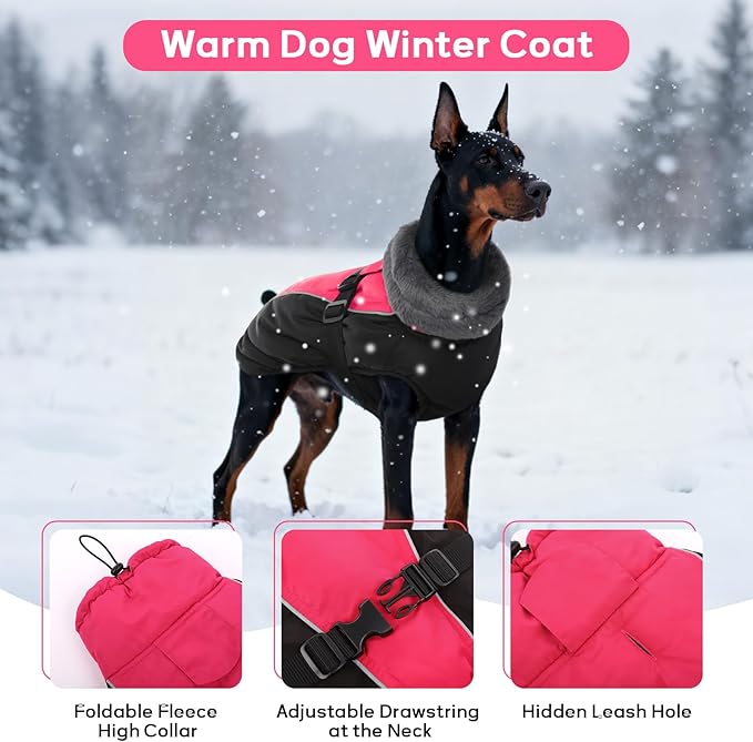 IDOMIK Dog Winter Coat, Reflective Waterproof Dog Jacket for Cold Weather, Warm Pet Coats for Small Medium Large Dogs, High Collar Doggy Fleece Snow Jacket, Winter Vest with Adjustable Buckle,M