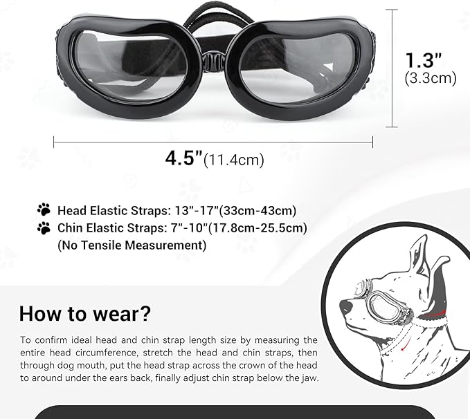 Namsan Clear Dog Goggles Small Breed, Anti-UV Sunglasses for Dogs Small Breeds, Windproof Riding Dog Eye Protection, Doggie Glasses with Elastic Straps, Easy Put-on/Adjustable, Transparent