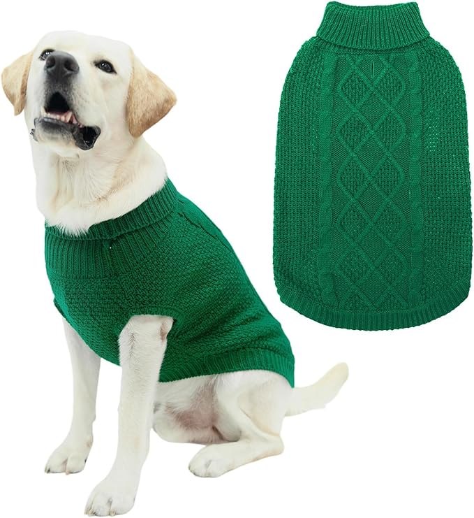 Mihachi Turtleneck Dog Sweater - Winter Coat Apparel Classic Cable Knit Clothes with Leash Hole for Cold Weather, Ideal Gift for Pet in New Year