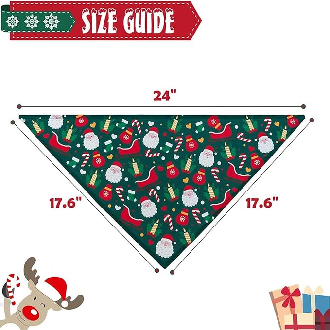 SCENEREAL Christmas Dog Bandana 4 Pack - Soft and Breathable Pet Triangle Scarf Bibs, Full of Chirstmas Element Patterns, for Dogs and Cats