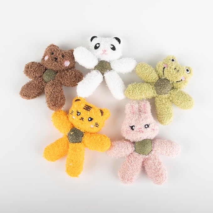 Cat Toys with Catnip Kitten Chew Bite Supplies Boredom Relief Fluffy Kitty Teeth Cleaning Chewing Cat Lovers Interactive Plush Gift (Tiger&Bear)