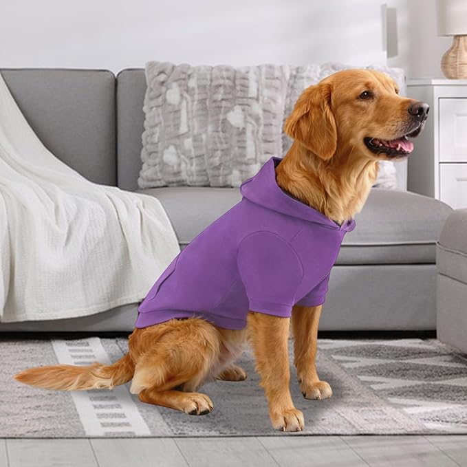 Basic Dog Hoodie Sweatshirts, Pet Clothes Hoodies Sweater with Hat and Leash Hole, Soft Cotton Outfit Coat for Large Medium Small Dogs, Purple (Medium)