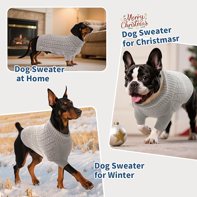 SAWMONG Dog Sweater, Dog Sweaters for Medium Dogs Girls Boys, Pullover Turtleneck Knitted Doggy Sweatshirt, Cold Weather Pet Clothes（Grey, Medium
