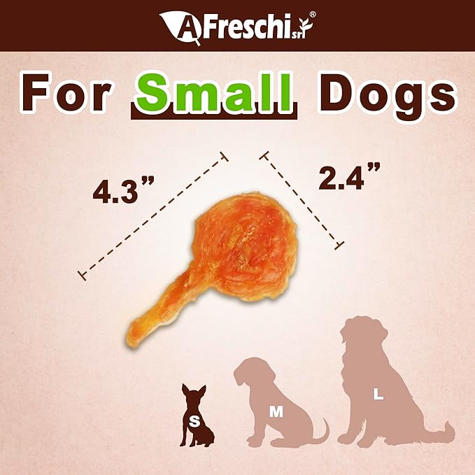 AFreschi Turkey Tendons for Dogs, USA-Sourced, Healthy Dog Treats, Rawhide-Free Puppy Chews, Long Lasting, All Natural, Hypoallergenic Dog Treats for Small Breeds, 40 Count Box Lollipop (S)