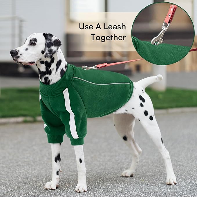Queenmore Medium Christmas Dog Sweater, Cozy Fleece Dog Sweatshirt, Warm Winter Fleece Jacket for Small, Medium & Large Dogs with Leash Hole/Reflective Stripes Green