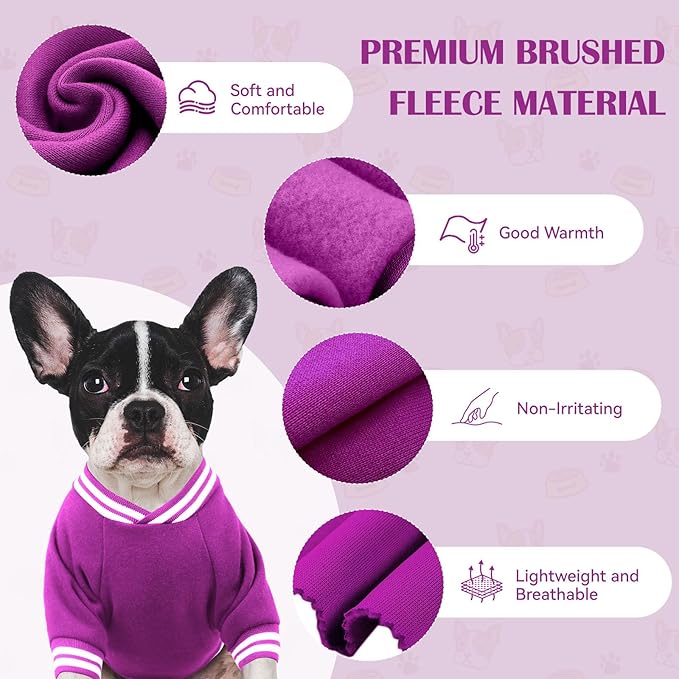 Dog Sweaters for Medium Dogs, Brushed Fleece Dog Sweater Baseball Jacket Soft Warm Pet Sweater Clothes Medium Sized Boy Girl Pet(Purple-M)