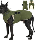 Dog Jackets for Large Dogs, Waterproof Winter Coat with Harness Built-in, Reflective Adjustable Hook&Loop Snowsuit, Warm Cold Weather Coats for Big Dogs Great Dane Doberamn, XXXXL Green