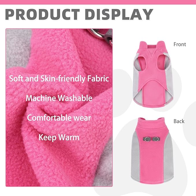 KOOLTAIL Small Dog Sweater - Dog Fleece Vest Jacket with Leash D-Ring for Small Medium Dogs, Soft Pullover Winter Warm Cold Weather Coats, Pet Fall Clothes Outfit for Puppy Cat Boys & Girls, Pink M