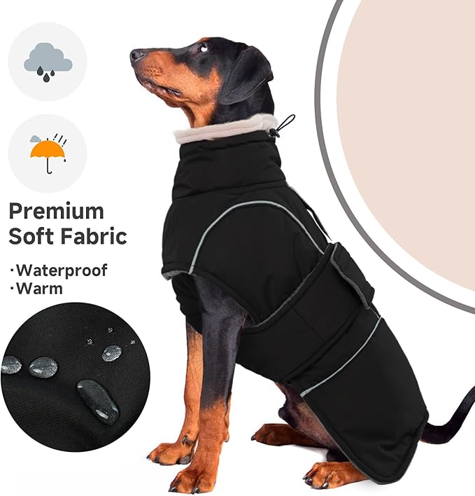 Dog Winter Coat for Small to Large Dogs(XS-XXXL)– Waterproof Windproof Fleece Lined Jacket with Reflective Trim,Pet Vest with Adjustable Buckles, Machine Washable Black XS