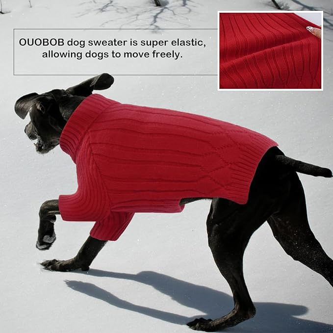 XL Dog Sweater for Extra Large Dogs, Warm Winter Fall Turtleneck Knitwear, Christmas Outfit for Girls Boys, Pet Sweatshirt Clothes (Red XL)