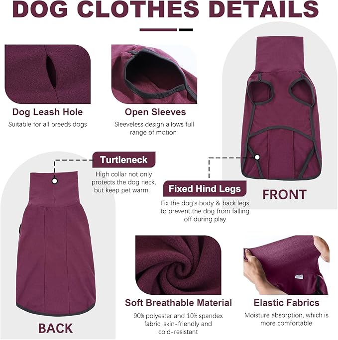 ROZKITCH Soft Warm Sweater Pajamas, Vest for Cold Weather Winter, Elastic Turtleneck, Sleeveless Pullover Clothes, Lightweight Pet Shirt for Small Medium Large Dogs Red L