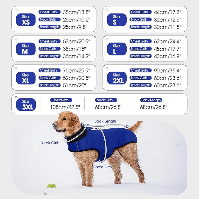 IDOMIK Dog Winter Coat, Warm Waterproof Dog Puffer Jacket with Harness Hole, Adjustable Reflective Snow Jacket Vest with Turtleneck, Pet Cold Weather Coats for Medium Dogs,Blue,M