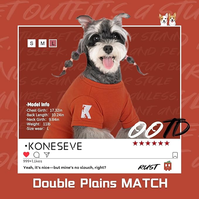 Koneseve Dog Shirt Soft Cotton Stretchy Cute Clothes for Small Dogs Cats 2-Pack Rust & Mist Green XL